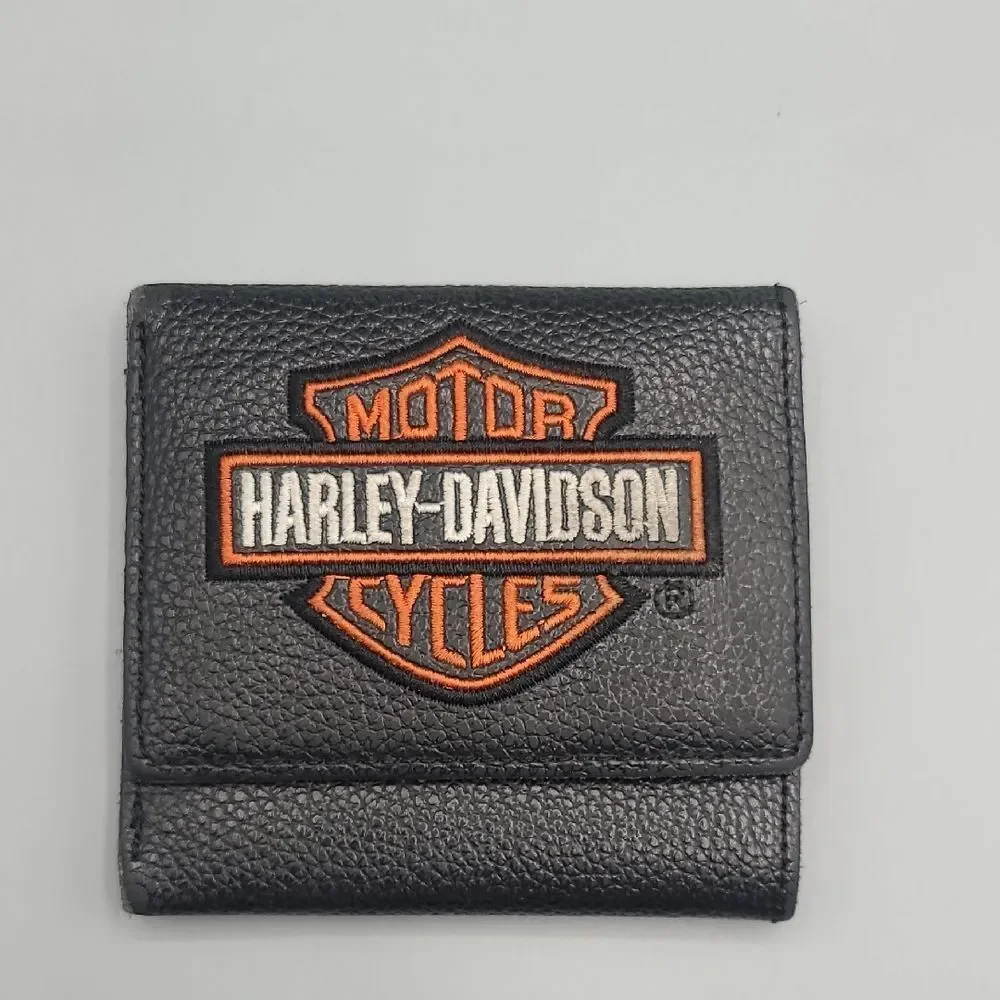 Harley Davidson Vintage Classic Embroidered Logo Trifold Wallet | Black